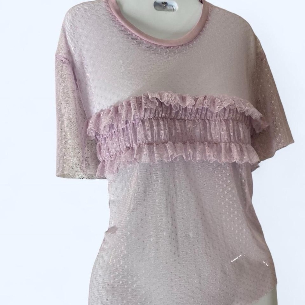 Lavender mesh ruffle top with polka dots #glam size 4 Top Shop